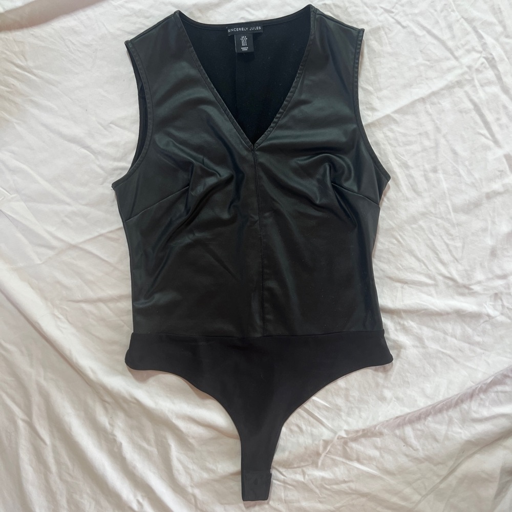 Sincerely Jules Black Faux Leather Bodysuit